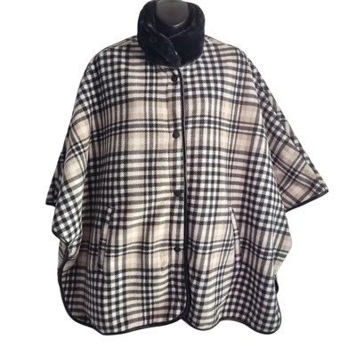 Poncho para mujer Rachel Roy negro blanco grueso polar imitación piel/cuero ribete XL Foto 1 de 4