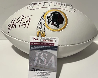 LONDON FLETCHER Washington Redskins White Panel Football Signed Autographed JSA - Image 1 of 3