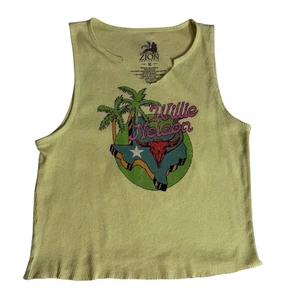 Zion Womens Medium Willie Nelson Cropped Graphic Tank Top Green Country Boho - Picture 1 of 7