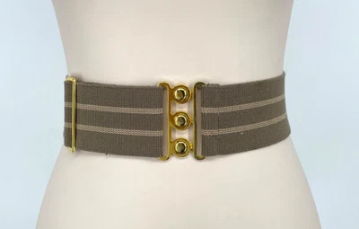 Olive sage women's Waist Stretch Belt 2.5" Wide Elastic Retro gold buckle 30-36" - Image 1 of 4