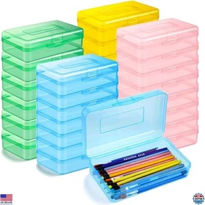 Patelai 24er-Pack bunte Stifteboxen - klare Kunststoff Buntstifte Etuis mit Deckel - Bild 1 von 6