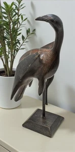 Antique Wooden Crane Bird Figurine Original Old Very Fine Hand Carved - Picture 1 of 7
