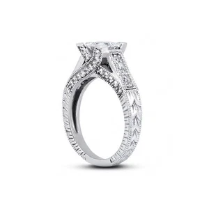 2.37ct E-VS2 Princess Natural Diamonds 14k  Vintage Style Side Stone Ring - Picture 1 of 3