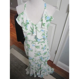 DISNEY PRINCESS WHITE & BLUE FLORAL MIDI DRESS W/ RUFFLES JUNIOR SIZE  MEDIUM - Picture 1 of 6