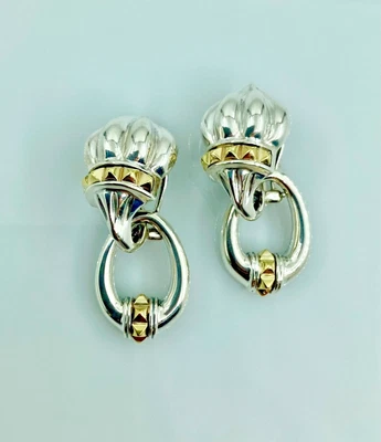 Lagos Caviar 925 & 750 Fluted Convertable Omega Back Earrings - Image 1 of 4