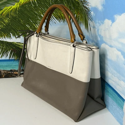 Coach 32502 Borough Bag in Two-Tone Leather Gray White Handbag Purse Briefcase - Image 1 of 4
