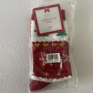 Charter Club Socken Weihnachtsbaum Schneeflocken Herzen - Bild 1 von 2