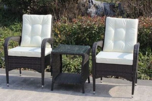 3PCS Outdoor Patio Garden Wicker Rattan Table Chairs Conversation Set Bistro Set - Picture 1 of 11