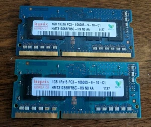 Two (2) - Hynix 1GB 1Rx16 PC3- 10600S - 9- 10- C1 - Memory Laptop RAM - Picture 1 of 4