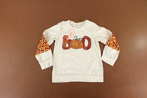 Marie Nicole Girl US Size 7 Oatmeal BOO Animal Print Graphic Long Sleeve Tee NWT - Picture 1 of 5