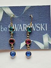 Vintage Swarovski Elements 10K Gold Filled Dangle Earrings Multi Colors Crystals