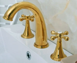 Luxury Gold Color Brass Bathroom Vanity Sink 3-Hole 2 Handles Widespread Faucet - Picture 1 of 7