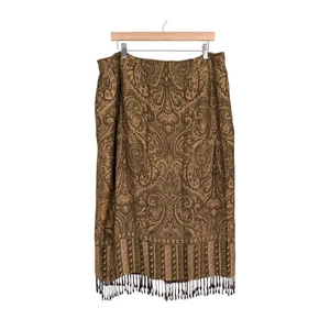 Vintage Maxi Skirt Equestrian Paisley Fringe Classic Grunge Whimsigoth Brown 18 - Picture 1 of 12