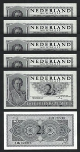 Netherlands 2 1/2 Gulden 1949, XF, 5 PCS Lot, P-73, Completely Watermark - Picture 1 of 4