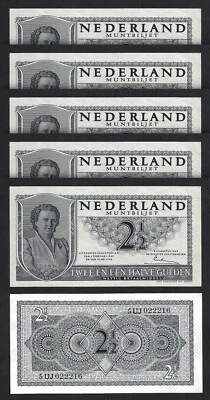 Netherlands 2 1/2 Gulden 1949, XF, 5 PCS Lot, P-73, Completely Watermark - Image 1 of 4
