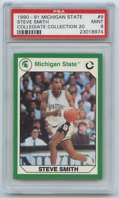 1990-91 Michigan St. Collegiate Collection 20 #9 STEVE SMITH RC  PSA 9 MINT - Image 1 of 2