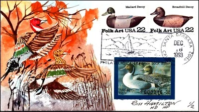 CA 1993 $10.50 Duck Stamp Russ Hamilton Hand Painted FDC 1/2 - Image 1 of 2