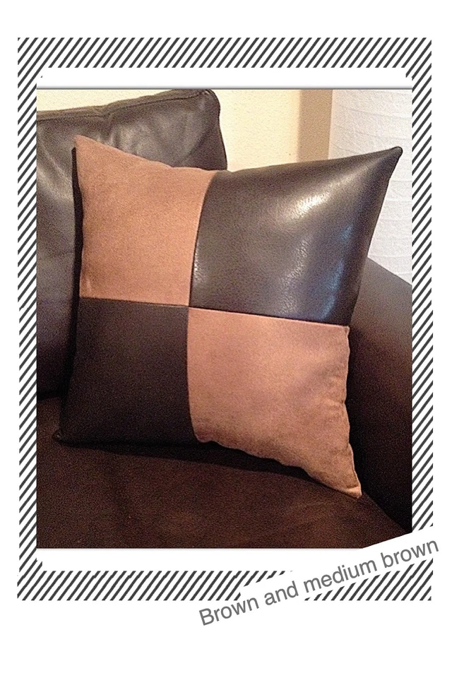 Accent Decorative leather pillow brown fabric suede throw case cover - Image 1 of 1