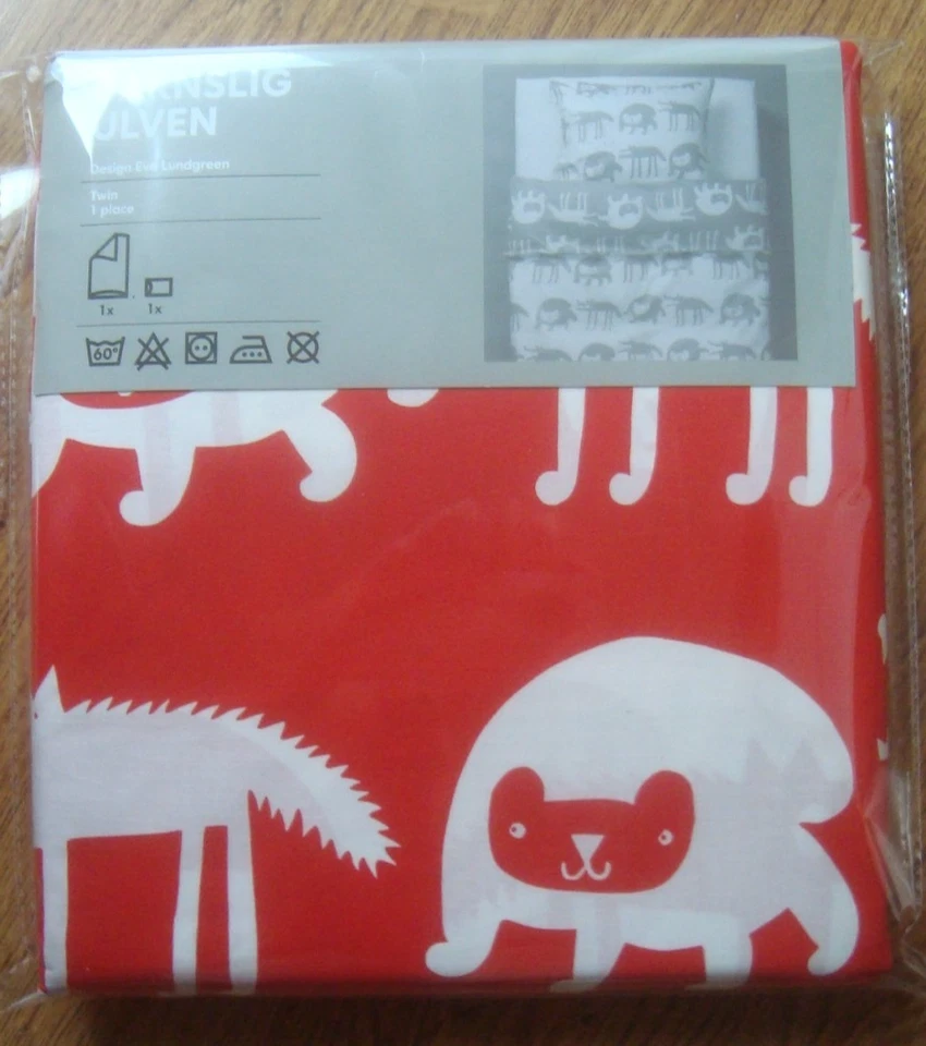 Ikea Twin Duvet Cover Barnslig Ulven Bed Set Red White Kids Animals Wolf NEW - Image 1 of 4