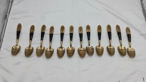 Vtg Siam Buddha Thialand Bronze/Brass Dinner Spoons Set Of 12 - Picture 1 of 3