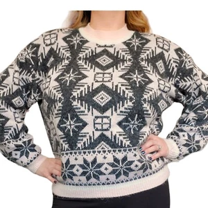 Retro 80s Barbiecore Skiwear Nordic Pullover Sweater Pastel Pink M/L Geometric - Picture 1 of 7