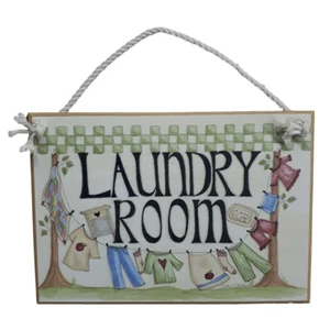 Country Printed Quality Wooden Sign CHECKS LAUNDRY ROOM Plaque New - Picture 1 of 1