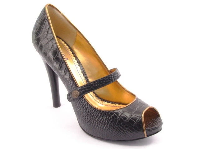 New HALE BOB Women Black Leather Heel Mary Jane Peep Toe Dress Pump Shoe Sz 10 M - Image 1 of 1