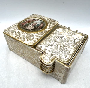Empire England Porzellan 6 tlg Aschenbecher Set mit Zigarettendose Gold Neoklassizistisch - Bild 1 von 21