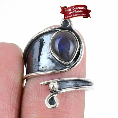 Labradorite Stone Cyber Monday Cluster Sister Ring Size 7 925 Sterling Silver - Image 1 of 4