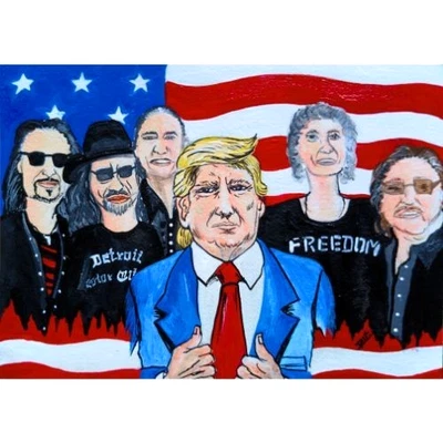 ACEO TRUMP American Kid Rock Band USA Flag TRADING Pop Art Painting Card NEW - Image 1 of 4