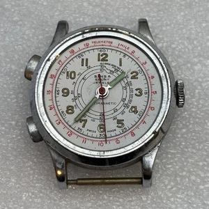 Broken Vtg Sinsa Sport Telemetre Men's 34mm Watch Mechanical Chrono - For Parts - Picture 1 of 5