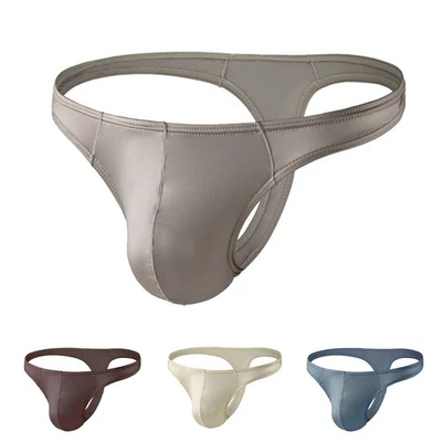 Men Satin Ice Silk Glossy Tback Thong Underwear Gstrings With Pouch Comfort - Image 1 of 4