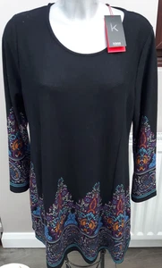 Klass Ladies Size Large Patterned Black Tunic Length Top BNWT - Picture 1 of 6