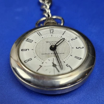 Vintage Westclox Dollar Pocket Dax Pocket Watch Chrome Plated with Waffle Dial - Image 1 of 4