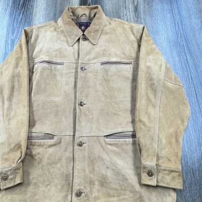 Vintage Territory Ahead Jacket Mens M Brown Suede Leather Plaid Lined 90s Coat - Image 1 of 4