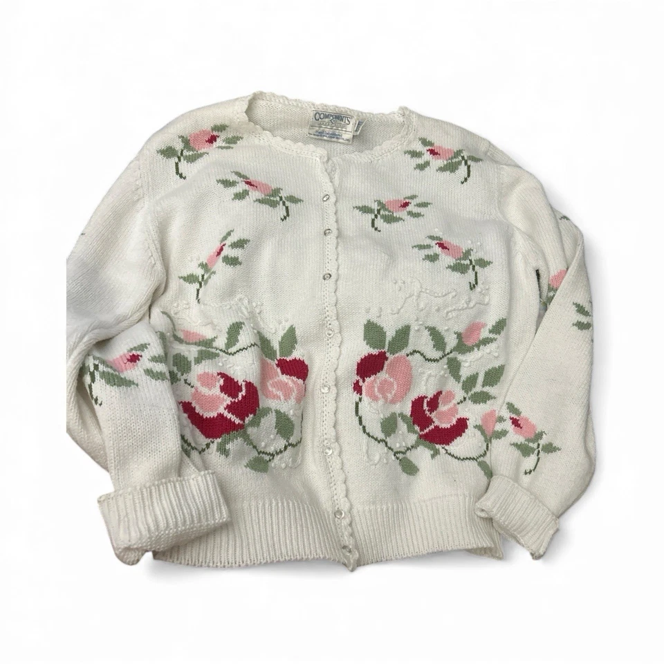 Suéter Components Susan Bristol bordado a mano pasteles 1988 talla M abuela Foto 1 de 4