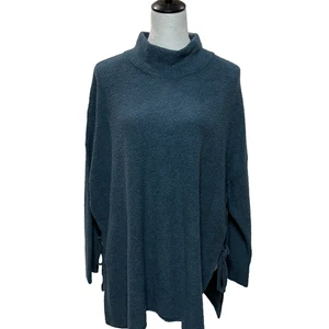 J Jill Sweater Womens Medium Large Petite Blue Wool Blend Tied Sides Tunic NWT - Picture 1 of 10