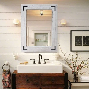 Rustic Wooden Framed Wall Mirror, Natural Wood Bathroom Vanity Mirror for Far... - Picture 1 of 7