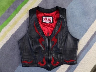 vintage HELLS ANGLES leather HA vest XL womens girlfriend MOTORCYCLE flame - Image 1 of 4