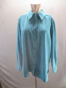 NWT Denim & Co Size M Womens Blue Long Sleeve Button Up Long Office Shirt 618 - Picture 1 of 9