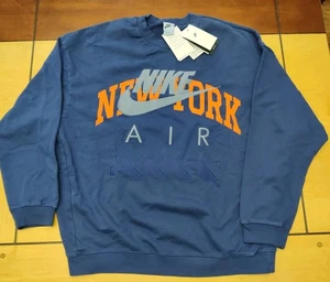 Nike Air NYC Men's Large Fleece Crew Sweatshirt Blue Pullover HQ1101-492 - Picture 1 of 10