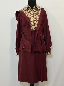 Vintage 70s NR1 Ned Gould Modern Carpool Mom 3 Piece Skirt Set Maroon Size XS/S - Picture 1 of 17