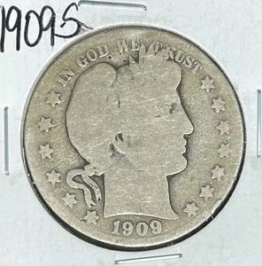 1909-S BARBER SILVER HALF DOLLAR ~ ~NICE OLD COIN~ 90% SILVER - Picture 1 of 2