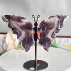 153gNatural Dream Amethyst Butterfly Wings Crystal Figurine Quartz Healing+stand