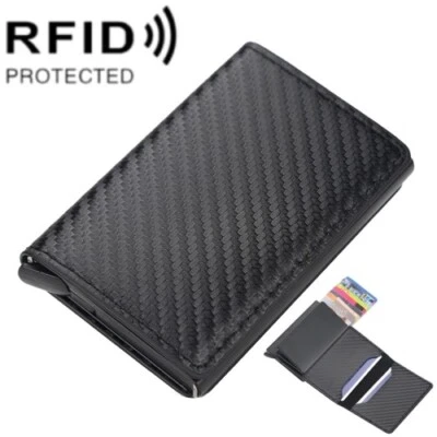 Porta Carte Di Credito Slim RFID Mini Portafoglio Piccolo Carbonio Portatessere - Immagine 1 di 4
