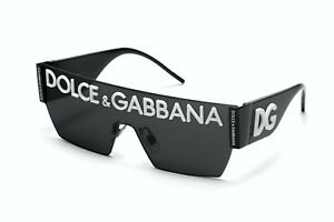 Dolce & Gabbana Sunglasses DG2233 01/87 Black Logo Shield Frames Gray Lens