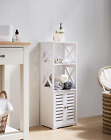 - Bathroom Floor Storage Cabinet, Side Toilet Cabinet with Door and Shelfs, Whit