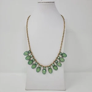 Green & Gold Statement Necklace With Teardrop & Round Faux Gemstones On Chain - Picture 1 of 7
