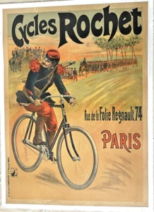 AFFICHE litho VELO CYCLES ROCHET PARIS MILITARIA 1914 TOUR de FRANCE 92x126cm - Picture 1 of 8