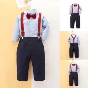 Toddler Baby Boys' Gentleman Clothes Sets Bow Tie Shirts Suspender Pants Outfits - Picture 1 of 6